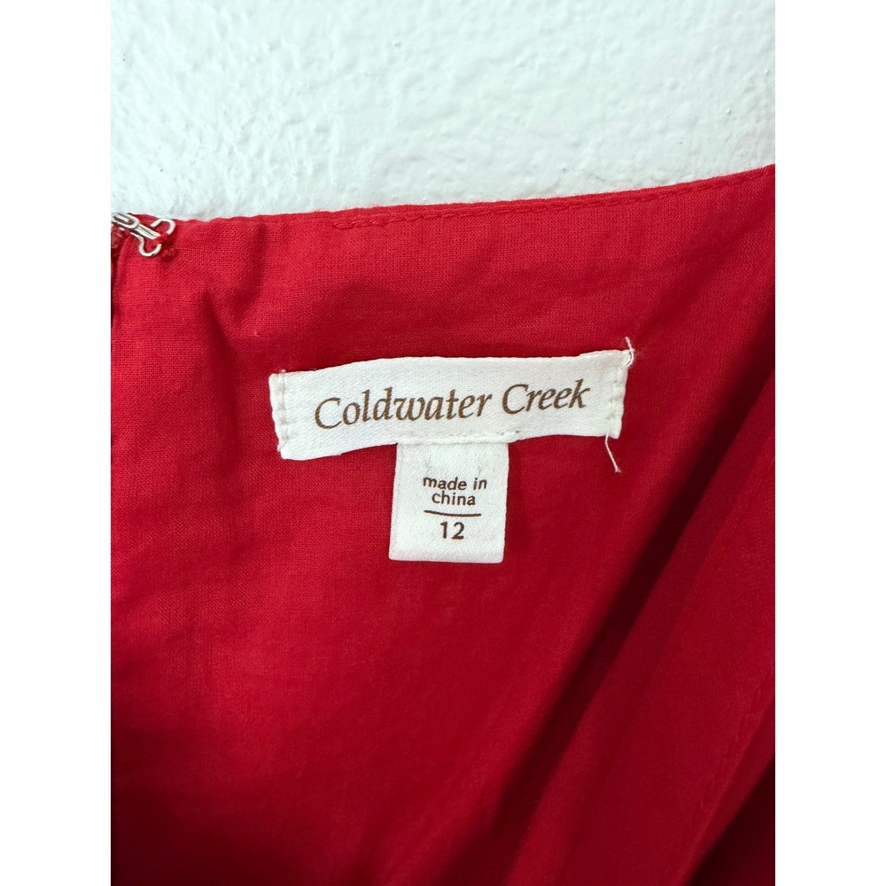 Coldwater Creek Red Cotton Tiered Midi Dress 12 Boho V-Neck 4003184 - Picture 6 of 7